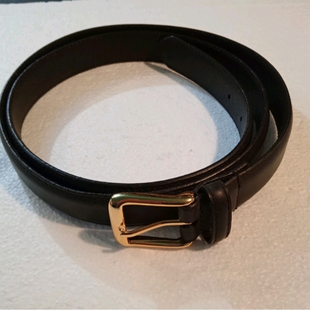 Men's/Unisex 48" Dark Brown Belt Gold Buckle Genuine Leather Lining 1-1/8" Wide